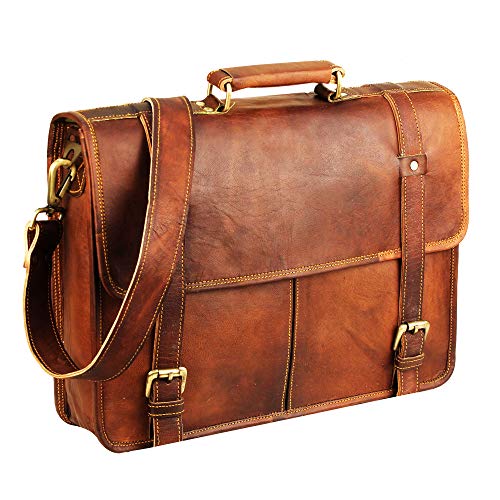 15 Inch Brown Vintage Leather laptop messenger bag for mens Leather computer Shoulder briefcase bags briefcases for men's and women's | A perfect companion for college, office and travel By HULSH