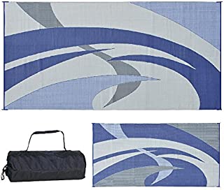 Reversible Mats 159183 Blue/Grey 9-Feet x 18-Feet RV Patio Mat