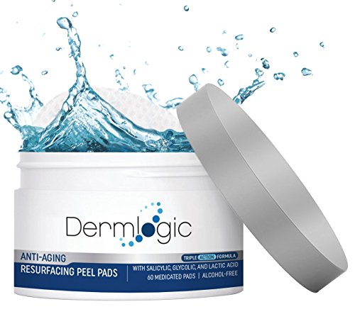 Anti Aging Resurfacing Peel Pads - Contains Salicylic, Glycolic, & Lactic Acid for Face & Body Including Hyaluronic Acid, Witch Hazel, Green Tea & Aloe Vera. Exfoliates to Correct Dark Spots & Scars.