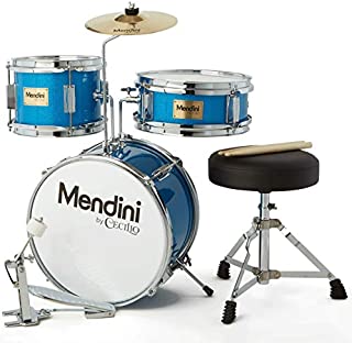 Mendini by Cecilio 13 inch 3-Piece Kids/Junior Drum Set with Throne, Cymbal, Pedal & Drumsticks (Blue Metallic)