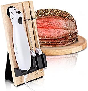 NutriChef PKELKN16 Portable Electrical Food Cutter Knife Set with Bread and Carving Blades, Wood Stand, One Size, White (Pack of 4)