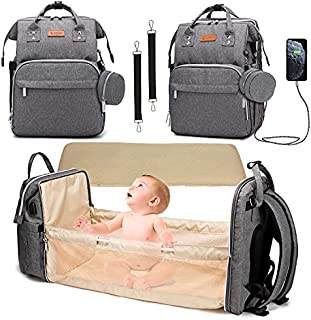 Diaper Bag Backpack,3 in 1 Baby Multifunction Travel Back Pack with Portable Changing Station,Pacifier Case and Built-in USB for Moms Dads,Large Unisex Baby Bags,Large Capacity,Waterproof.Grey