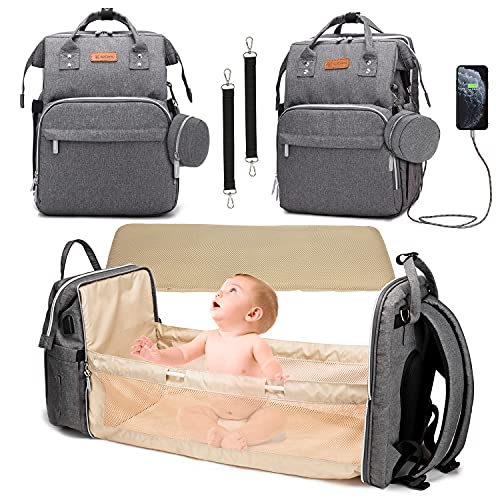 Diaper Bag Backpack,3 in 1 Baby Multifunction Travel Back Pack with Portable Changing Station,Pacifier Case and Built-in USB for Moms Dads,Large Unisex Baby Bags,Large Capacity,Waterproof.Grey