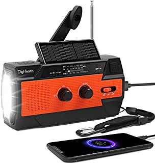 DigHealth Emergency Solar Hand Crank Radio, 4000mAh Portable Weather Radio for Emergency with AM/FM, LED Flashlight, Reading Lamp