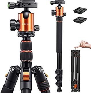 VICTIV Camera Tripod 81 inches Monopod, Aluminum Travel Tripod for DSLR, Lightweight Tripod Loads Up to 19 lbs with 360 Degree Ball Head and Carry Bag for Travel and Work - AT26 Orange