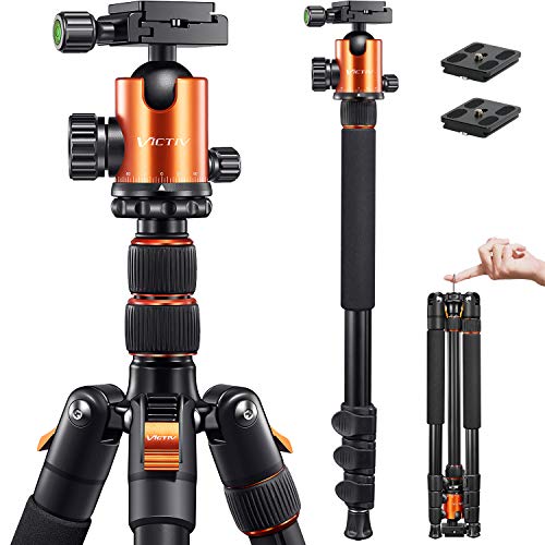 VICTIV Camera Tripod 81 inches Monopod, Aluminum Travel Tripod for DSLR, Lightweight Tripod Loads Up to 19 lbs with 360 Degree Ball Head and Carry Bag for Travel and Work - AT26 Orange