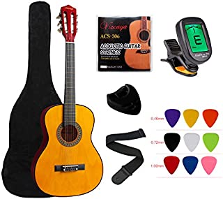 YMC Classical Guitar 1/2 Size 34 Inch Nylon Strings Classical Acoustic Guitar Starter Pack With Carrying Case & Accessories for Beginner Students Children-Natural