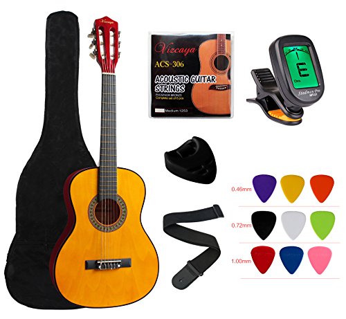 YMC Classical Guitar 1/2 Size 34 Inch Nylon Strings Classical Acoustic Guitar Starter Pack With Carrying Case & Accessories for Beginner Students Children-Natural