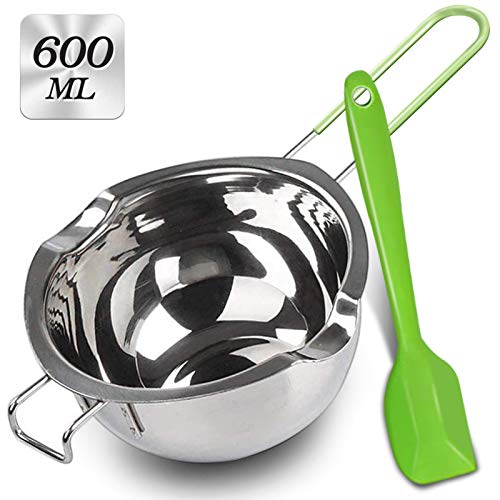 Double Boiler with Silicone Spatula, 600ml Stainless Steel Melting Pot with Heat Resistant Handle for Melting Chocolate, Candy, Candle, Soap and Wax