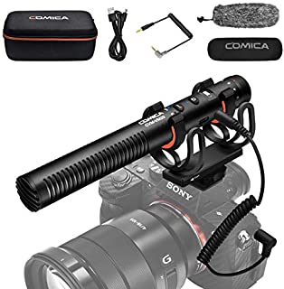 Comica CVM-VM20 Camera Shotgun Microphone with Rycote Shock Mount, Furry Deadcat, OLED Power Display, Super-Cardioid Directional Microphone for Canon Nikon Sony DSLR Camera Smartphone-Rechargeable Mic