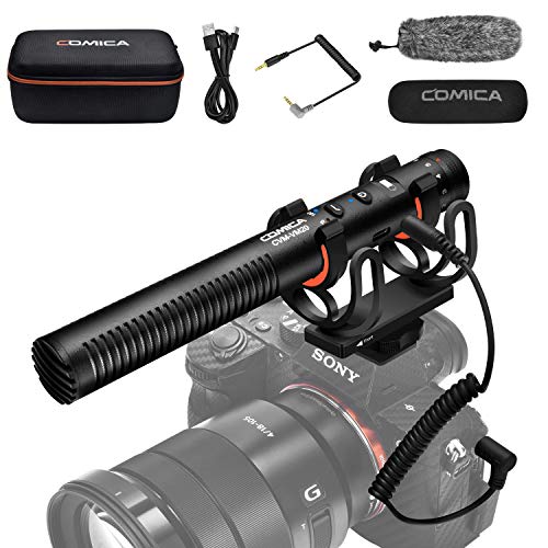 Comica CVM-VM20 Camera Shotgun Microphone with Rycote Shock Mount, Furry Deadcat, OLED Power Display, Super-Cardioid Directional Microphone for Canon Nikon Sony DSLR Camera Smartphone-Rechargeable Mic