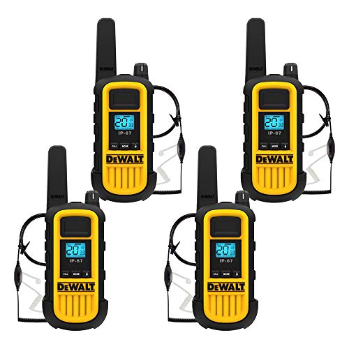 DEWALT DXFRS800 2 Watt Heavy Duty Walkie Talkies with Headsets - Waterproof, Shock Resistant, Long Range & Rechargeable Two-Way Radio with VOX (4 Pack)