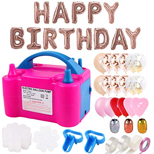 Balloon Pump,132 PCS Electric Balloon Blower 110V 600W Portable Dual Nozzles Electric Balloon Air Pump Electric Balloon Inflator with 90 PCS Balloons, Tying Tools, 20 Flower Clips, Tape Strip and Dot Glues for Party Decoration