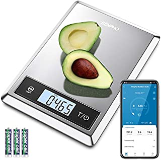 RENPHO Digital Food Scale, Kitchen Scale Weight Grams and oz for Baking, Cooking and Coffee with Nutritional Calculator for Keto, Macro, Calorie and Weight Loss with Smartphone App, Stainless Steel