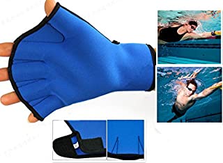 Harryshell(TM Water Resistance Fins Hand Glove Training Fingerless Webbed Flippers Paddle Swim Gloves (Blue, Medium)