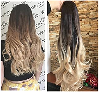 Thick Full Head Ombre Loose Curls Wavy Curly Clip-in Hair Extensions 6pcs Pack (Col. Dark brown to sandy blonde)