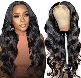 Lace Front Wigs Human Hair Body Wave, 4x4 Lace Closure Wigs for Black Women, 150% Density Brazilian Virgin Human Hair Wigs Pre Plucked with Baby Hair Natural Black Color (20 Inch)