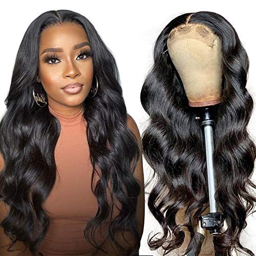 Lace Front Wigs Human Hair Body Wave, 4x4 Lace Closure Wigs for Black Women, 150% Density Brazilian Virgin Human Hair Wigs Pre Plucked with Baby Hair Natural Black Color (20 Inch)