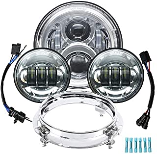 VZ4X4 7 inch LED Headlight Fog Passing Lights DOT Kit Ring Motorcycle for Harley Davidson Touring Road King Ultra Classic Electra Street Glide Tri Cvo Heritage Fatboy Softail Slim Deluxe Chrome