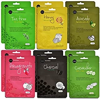 Celavi Essence Facial Face Mask Paper Sheet Korea Skin Care Moisturizing 12 Pack (Mix - 2 of Each)