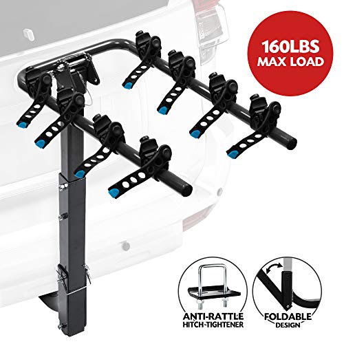 LITE-WAY 4-Bike Bicycle Hitch Mount Carrier Rack - Heavy Duty Bicycle Carrier Fit Most Sedans, Hatchbacks, Minivans, SUV (2 Inch Receiver), 1 Year Warranty