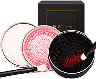 DUcare Makeup Brush Cleaner Set: Solid Soap Cleanser & Color Removal Sponge - Easy to Clean Blenders Brushes Shampoo Removes Shadow Color Cosmetic Colors for Daily Use Travel Set (2Pcs,Coconut Oil)