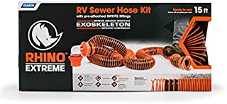 Camco RhinoEXTREME 15ft RV Sewer Hose Kit, Includes Swivel Fitting and Translucent Elbow with 4-In-1 Dump Station Fitting, Crush Resistant, Storage Caps Included - 39861