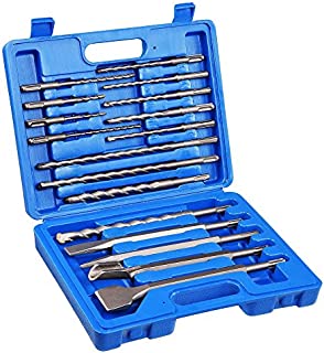 CooPee 17pcs SDS Rotary Hammer Drill Bits Chisel Bits Hole Tool Set Drilling Bricks, Concrete, Masonry, Wall, Stone