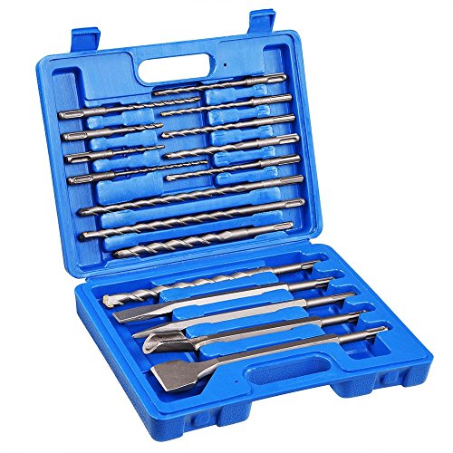 CooPee 17pcs SDS Rotary Hammer Drill Bits Chisel Bits Hole Tool Set Drilling Bricks, Concrete, Masonry, Wall, Stone