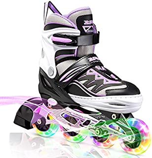 2PM SPORTS Cytia Purple Girls Adjustable Illuminating Inline Skates with Light up Wheels, Fun Flashing Rollerblades for Kids - Large (3Y-6Y US)