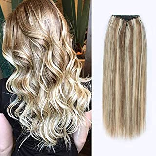 ABH AmazingBeauty Hair Miracle Wire Hair Extensions - Invisible Miracle Wire Remy Human Hair, Ash Brown with Platinum Blonde Highlights P8-60, 20 Inch