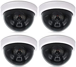 WALI Dummy Fake Security CCTV Dome Camera with Flashing Red LED Light (SDW-4), 4 Packs, White