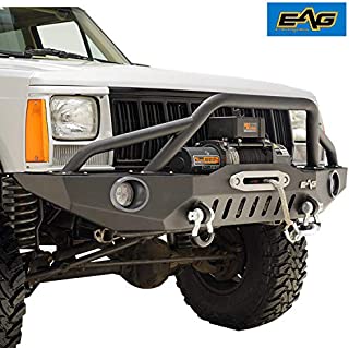 EAG Front Bumper with LED Lights and Winch Plate Fit 84-01 Cherokee XJ / 84-01 Comanche MJ.