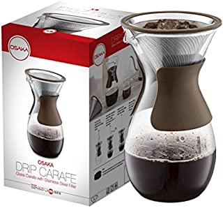 Osaka Pour Over Coffee Maker with Reusable Stainless Steel Drip Filter, 37 oz (7-Cup) Glass Carafe and Lid'Senso-JI', Brown