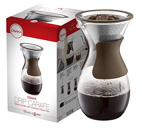 Osaka Pour Over Coffee Maker with Reusable Stainless Steel Drip Filter, 37 oz (7-Cup) Glass Carafe and Lid'Senso-JI', Brown