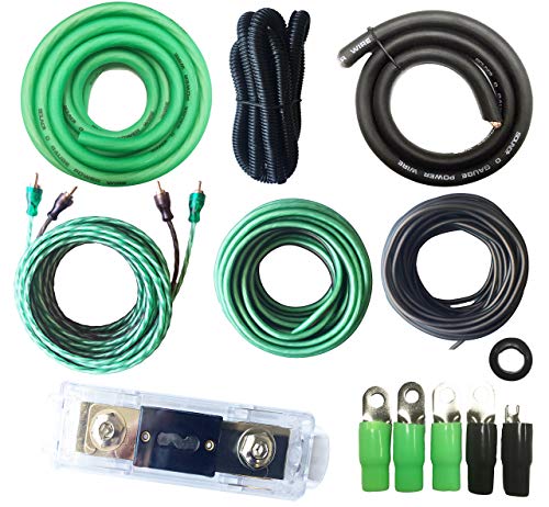 0 Gauge Amp Kit True AWG Amplifier Install Wiring 0 Ga 20 Ft Power Cable, 5500W