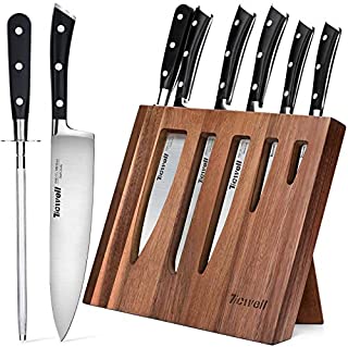 TICWELL ESSENTIAL Knife Set 7 Pieces Kitchen Knife Set with Unique Wooden Block, High Carbon Anti-Rust Stainless Steel Chef Knife Set with Sharpener, Triple Rivet and Full Tang Ergonomic Design