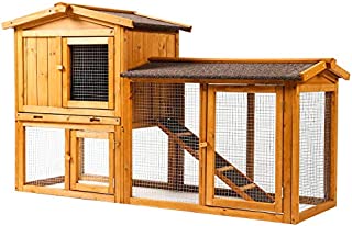 Ogrmar Chicken Coop Large Wooden Outdoor Bunny Rabbit Hutch Hen Cage with Ventilation Door, Removable Tray & Ramp Garden Backyard Pet House Chicken Nesting Box