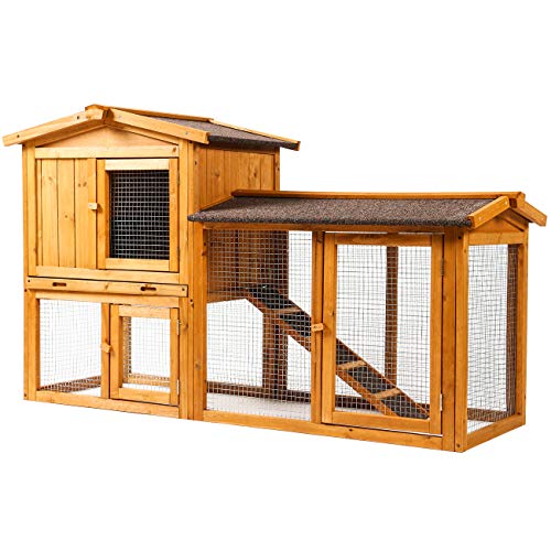 Ogrmar Chicken Coop Large Wooden Outdoor Bunny Rabbit Hutch Hen Cage with Ventilation Door, Removable Tray & Ramp Garden Backyard Pet House Chicken Nesting Box