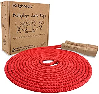 Brightedly 16 FT Long Jump Rope for Kids, Multiplayer, Adjustable | Classic Look Wooden Handle | Durable Kids Jumping Rope, Skipping Rope, Outdoor Fun, Great as a Gift, Party Game, Party Favor - Red