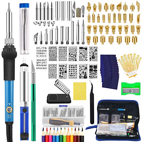 141pcs Wood Burning Kit for Adult, Adjustable Professional Wood Burner Soldering Pen Tool Pyrography Kit Woodburning Tool Set Accessories for DIY Embossing Carving Soldering