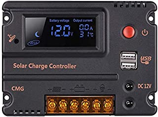 GHB 20A 12V 24V Solar Charge Controller Auto Switch LCD Intelligent Panel Battery Regulator Charge Controller Overload Protection Temperature Compensation