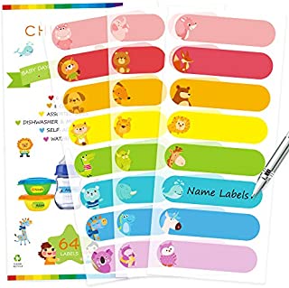 Baby Bottle Labels for Daycare, Self-Laminating, Waterproof Write-On Name Labels, Assorted Sizes & Colors, Pack of 64