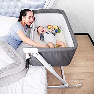 Firares Height & Incline Adjustable Baby Bedside Bassinet, Baby Bed to Bed, Easy Folding Bedside Sleeper Crib for Infant/Baby Boy/Baby Girl with Detachable Mattress, Straps, Breathable Mesh