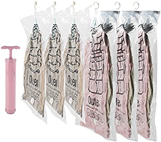 ZIHOO Vacuum Bags for Clothes 6 PCS Hanging Vacuum Storage Bag Reusable Vacuum Storage Bag Can Be Used for Dresses, Coats, Down Jackets and Other Clothes (Mx3pcs Lx3pcs)