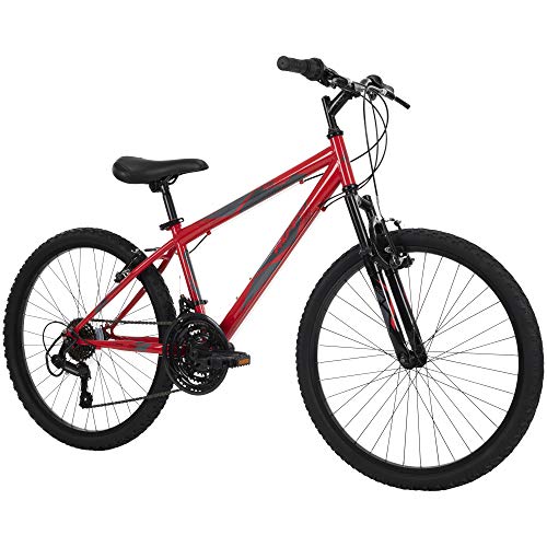Huffy Hardtail Mountain Bike, Stone Mountain 24-26 inch 21-Speed, Lightweight, Gloss Red (74808)