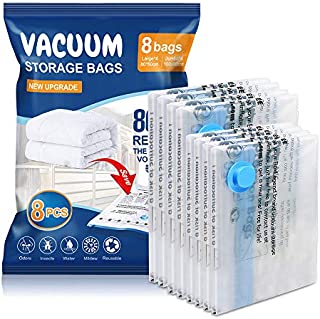 Vacuum Storage Bags 8 pack(4Jumbo, 4Large), Premium Space Saver bags for Clothes Duvets Blankets Pillows Comforters, travel storage.