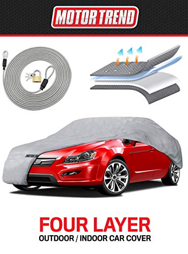 Motor Trend 4-Layer 4-Season Car Cover Waterproof All Weather for Heavy Duty Use for Sedan Coupes Up to 210