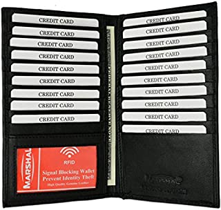 Marshal Bifold Leather RFID Blocking Wallet For Men & Women | Genuine Leather Holder With 19 Slots, 2 Bill Compartments & ID Window | For Credit/Debit Cards, Money & More (Black)