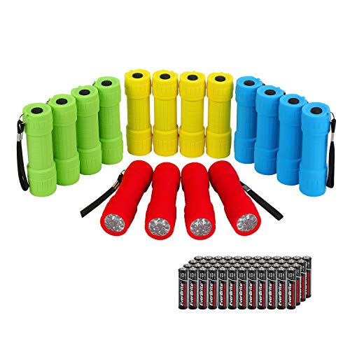 EverBrite 16-pack Mini LED Flashlight Set - Assorted 4 Colors, 48 AAA Batteries Included, for Hurricane Supplies Party Favors, Kids Gift, Camping, Hiking etc